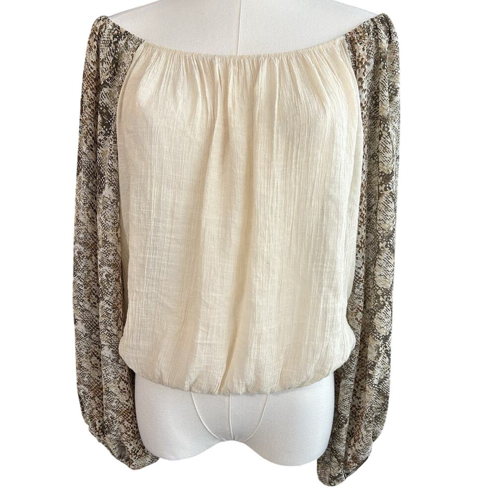 Blu Pepper Crop Top Boho Off Shoulder Snake Skin Balloon Sleeves Y2K Women Large